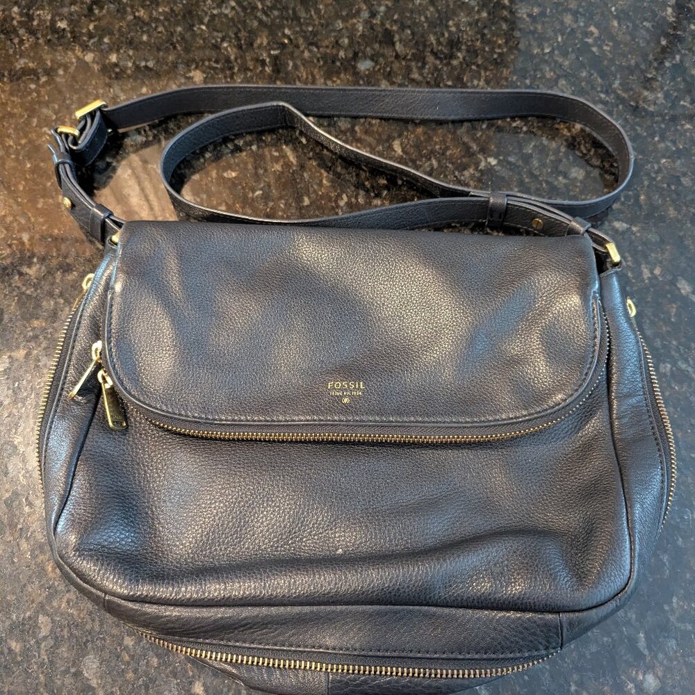 Fossil Black Leather Crossbody Bag